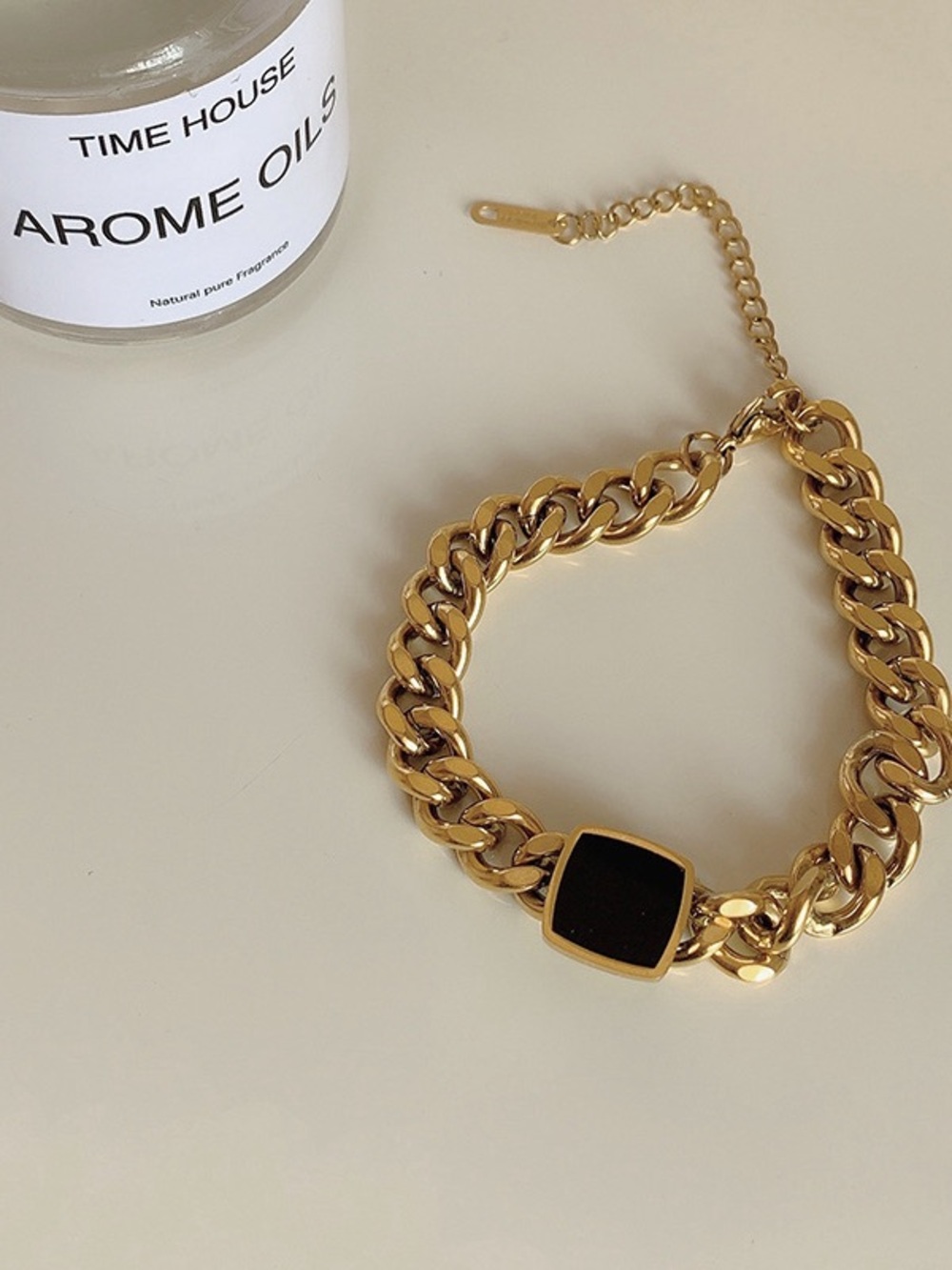 Gold Chain Necklace and Bracelet Set with Black Accent - Picture 5 of 5